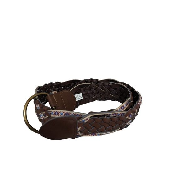 Vintage womens belt size 9 faux leather braided vegan friendly brown floral - Picture 3 of 9